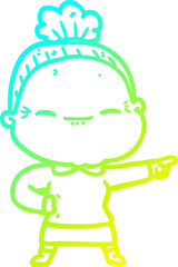 cold gradient line drawing cartoon peaceful old woman
