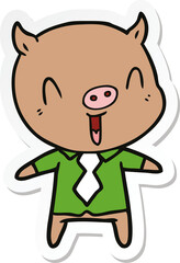 sticker of a happy cartoon pig wearing shirt and tie