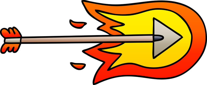 quirky gradient shaded cartoon burning arrow