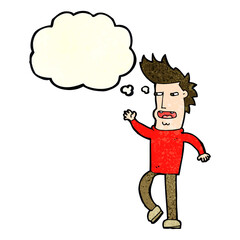 cartoon loudmouth man with thought bubble