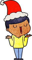 textured cartoon of a happy boy with no worries wearing santa hat