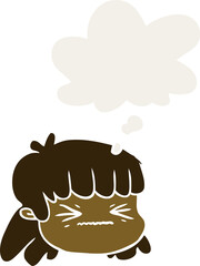 cartoon female face and thought bubble in retro style