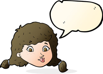 cartoon pretty female face with speech bubble