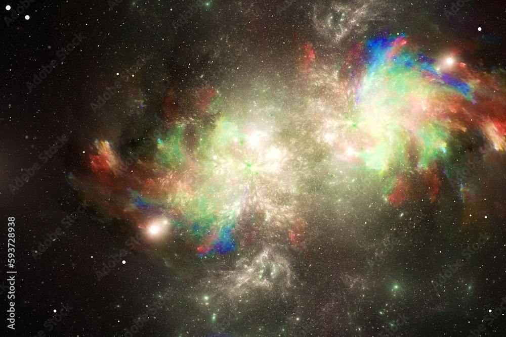 Wall mural multicolored glowing clouds of stardust in black space. abstract fractal 3d rendering
