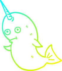 cold gradient line drawing cartoon narwhal © lineartestpilot
