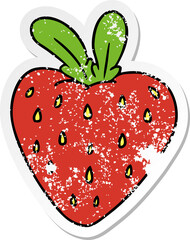 distressed sticker cartoon doodle of a fresh strawberry