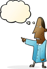 cartoon ugly man pointing with thought bubble