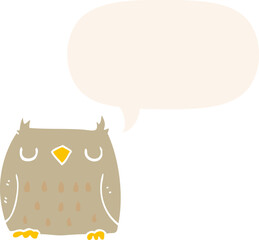 cute cartoon owl and speech bubble in retro style