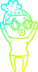 cold gradient line drawing cartoon woman wearing sunglasses