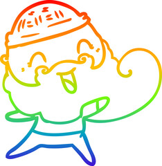 rainbow gradient line drawing happy man with beard and winter hat