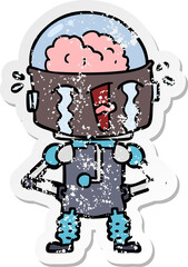 distressed sticker of a cartoon crying robot