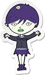 sticker of a cartoon waving vampire girl