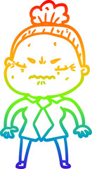 rainbow gradient line drawing cartoon annoyed old lady