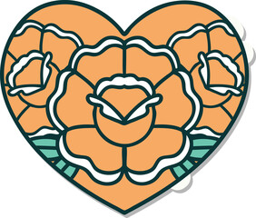 tattoo style sticker of a heart and flowers