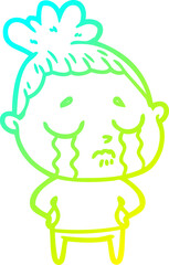 cold gradient line drawing cartoon crying woman