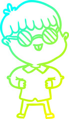 cold gradient line drawing cartoon boy wearing spectacles