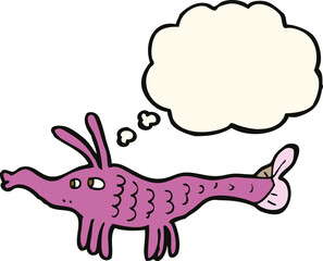 cartoon shrimp with thought bubble