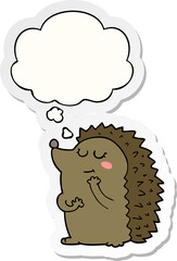 cute cartoon hedgehog and thought bubble as a printed sticker