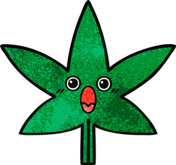 retro grunge texture cartoon marijuana leaf