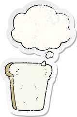 cartoon slice of bread and thought bubble as a distressed worn sticker