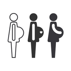 Pregnant woman icon set, mother symbol flat silhouette on white background.