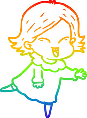 rainbow gradient line drawing happy cartoon girl