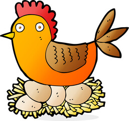 cartoon hen on eggs