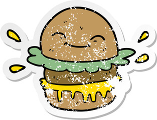 distressed sticker of a cartoon fast food burger