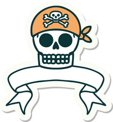 tattoo sticker with banner of a pirate skull