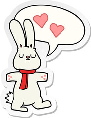 cartoon rabbit in love and speech bubble sticker