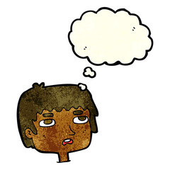 cartoon unhappy face with thought bubble