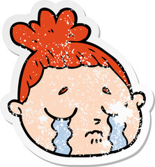 distressed sticker of a cartoon female face