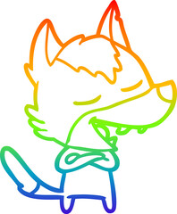 rainbow gradient line drawing cartoon wolf laughing