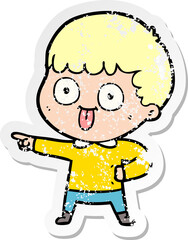 distressed sticker of a cartoon man staring