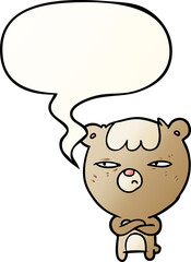 Obraz premium cartoon annoyed bear and arms crossed and speech bubble in smooth gradient style