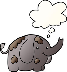 cartoon elephant and thought bubble in smooth gradient style