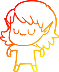 warm gradient line drawing happy cartoon elf girl