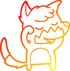 warm gradient line drawing friendly cartoon fox waking up