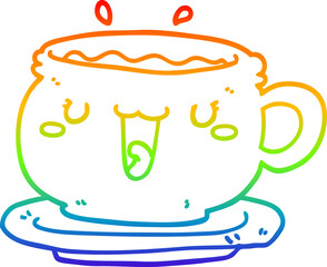 rainbow gradient line drawing cute cartoon cup and saucer