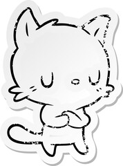 distressed sticker of a cartoon cat