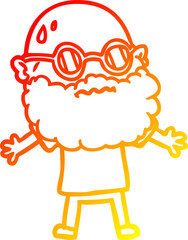 warm gradient line drawing cartoon worried man with beard and sunglasses
