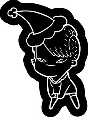 cute cartoon icon of a girl with hipster haircut wearing santa hat