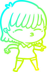 cold gradient line drawing cartoon woman