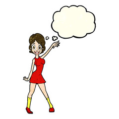 cartoon party girl with thought bubble