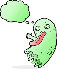 gross cartoon ghost with thought bubble
