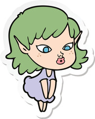 sticker of a pretty cartoon elf girl