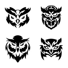 Owl head logo collection. Tribal Owl logo