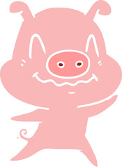 nervous flat color style cartoon pig