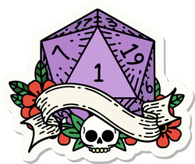 natural one d20 dice roll sticker