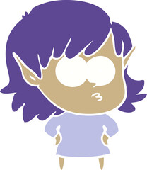 flat color style cartoon elf girl staring